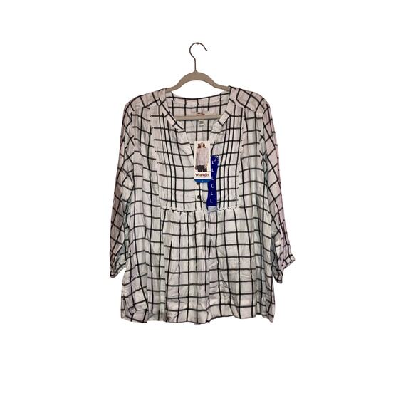 NWT Wrangler black and white comfy plaid flannel blouse size large - Picture 1 of 8